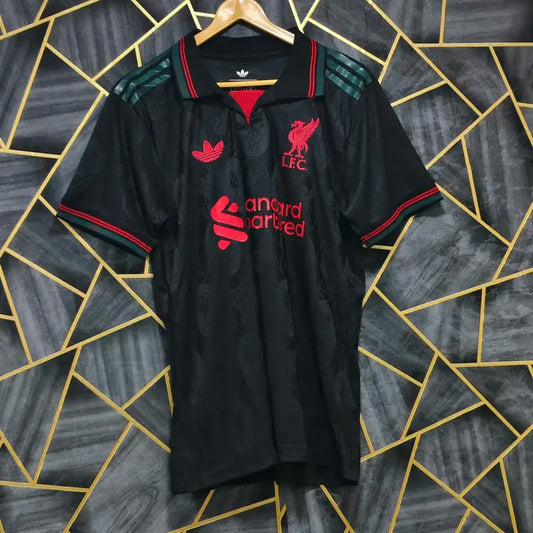 LIVERPOOL BLACK GREEN STRIPES COLLAR 2025/26 AUTHENTIC ORIGINALS